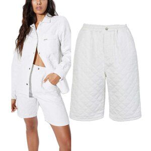 RTA Fani Quilted High-Rise Relaxed-Fit Bermuda Shorts (White)